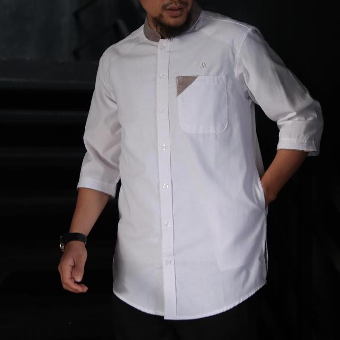DISKON Baju Kemeja Koko Kurta Pria Lengan Panjang Muslim 3/4 Marajo Full Katun Kurta Dewasa Hitam Pe