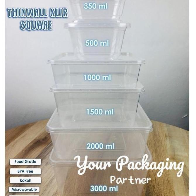 Thinwall Kotak Makan Plastik 2000ml SQ Food Container / Box Microwave Persegi / Square