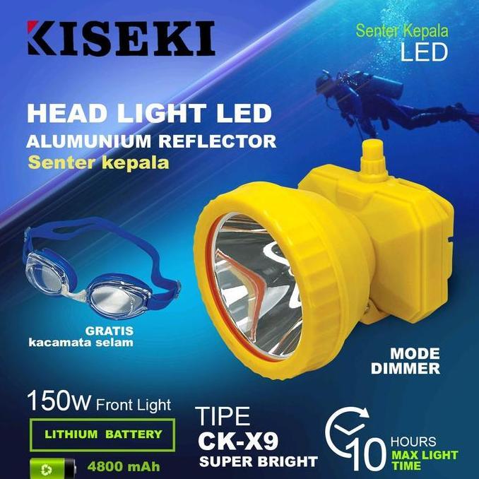 Murah Senter Kepala Selam Kiseki 150 Watt Ck X9 Tombol Putar /Dimmer