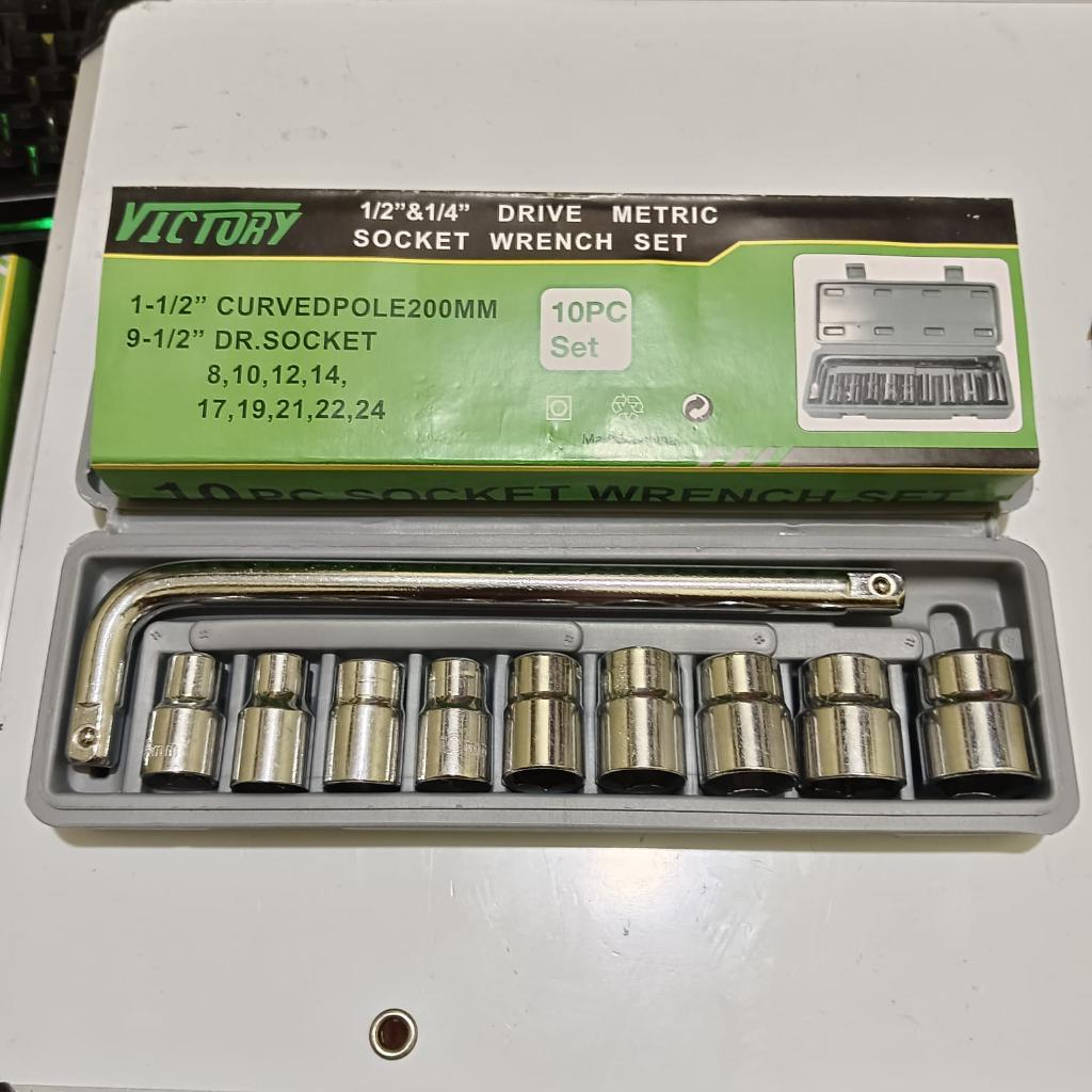 Kunci Shock Sock Sok Set 10 Pcs 8-24 Mm Victory ( Ready Cod ) Kunci 1Set Lengkap / Kunci T 1 Set Len