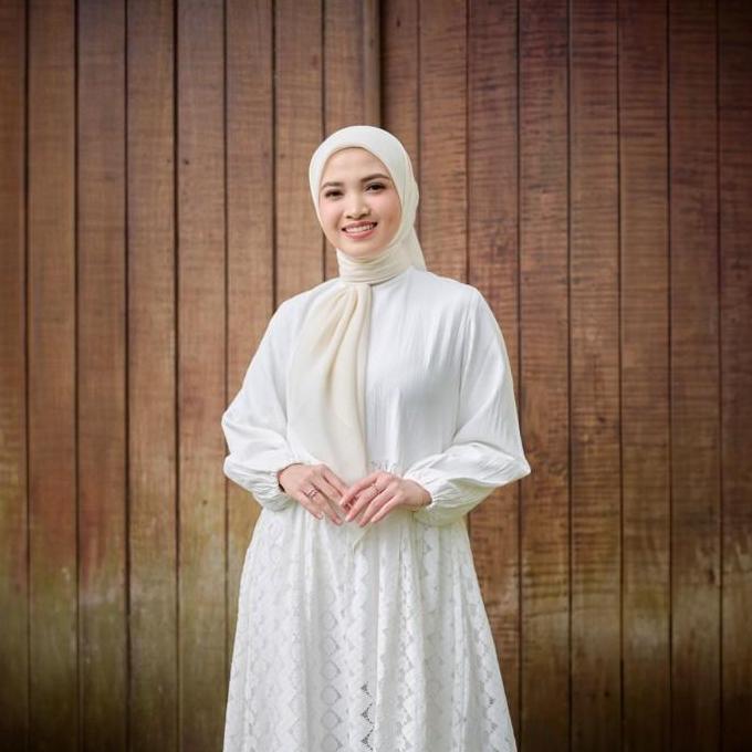 ZM Zaskia Mecca - Arliva Midi Dress Gamis Muslim Wanita - White Series - Binar Samudra Bordir Brokat