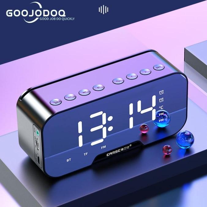 evacost - goojodoq speaker jam bluetooth portable dan fm radio wireless bass mini stereo original - 