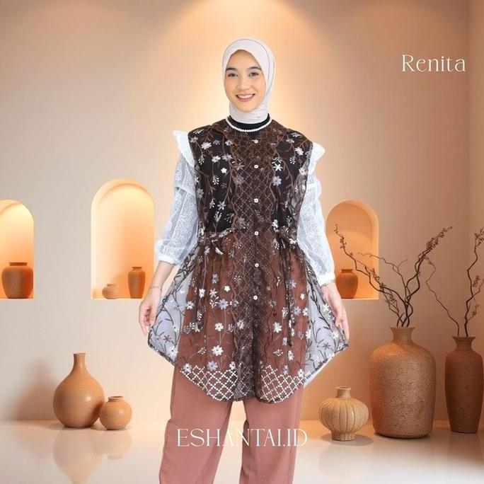 (LS) Eshantai Renita One Set Outer Brokat Jumbo | Setelan Celana Mewah Bigsize Busui Friendly Kondan