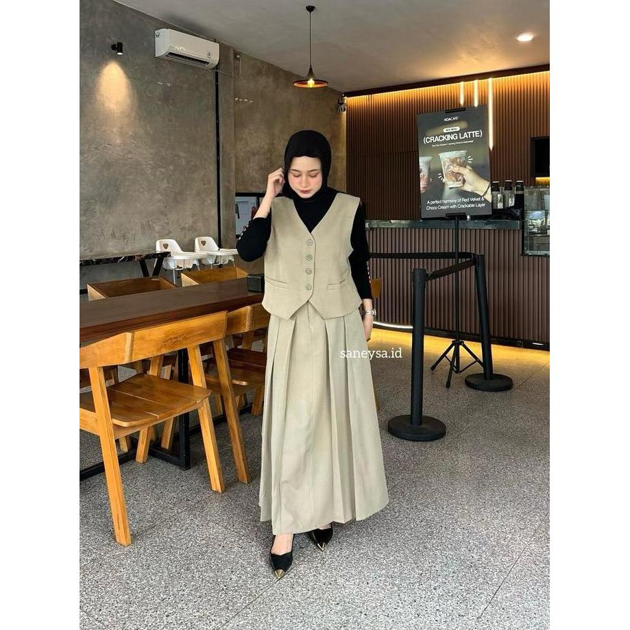 (LS) Emma One Set Vintage - Setelan Vest Wanita - Rok Flare Wanita - Rok Panjang Maxi Wanita - Skirt