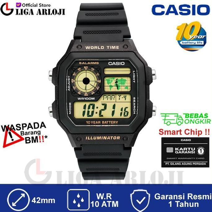 CASIO AE-1200WH-1BVDF Jam Tangan Pria Digital Hitam AE1200WH1BVDF AE-1200WH-1B AE1200WH AE 1200WH 1B