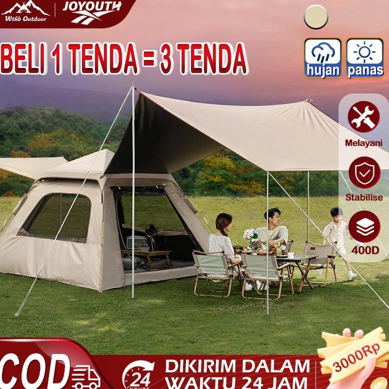 JOY Tenda Camping Waterproof Kain 2 IN 1 Tenda berkemah sepenuhnya otomatis tenda camping jumbo