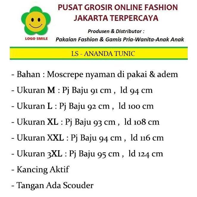 LS ANANDA TUNIC Baju Atasan Tunic Moscrepe (ready size L XL XXL XXXL)