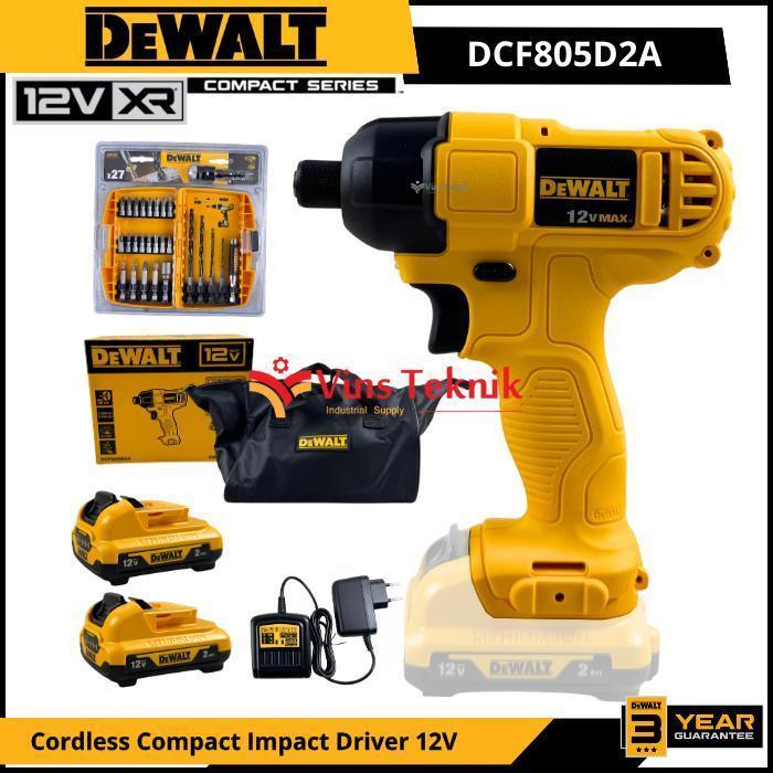 DEWALT DCF805D2A Mesin Obeng Baterai Cordless Compact Impact Driver 107Nm 12V DCF805