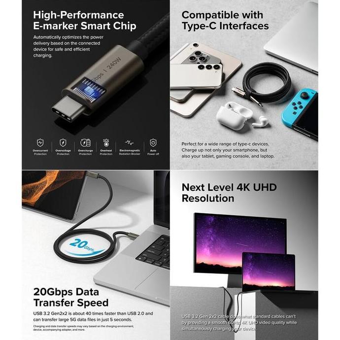 Ringke Kabel Data Universal USB 3.2 Gen2 USB-C to Type-C Braided Cable