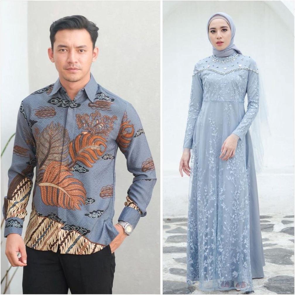 100% Aman Couple Batik Gamis Kemeja Modern Wisuda Tunangan Lamaran Baju Kondangan Terbaru Couple 202