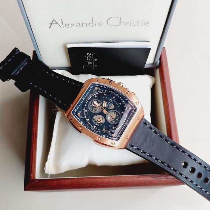 ALEXANDRE CHRISTIE AC6411 AC 6411MC ROSEGOLD Leather BLACK MAN