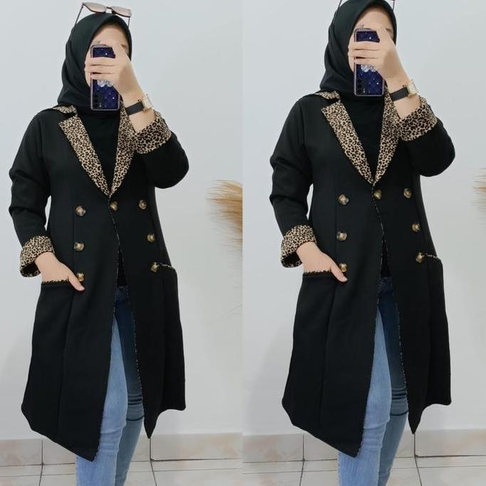 LONG BLAZER NAYILA VIANA PANJANG KOMBINASI KOTAK KAL