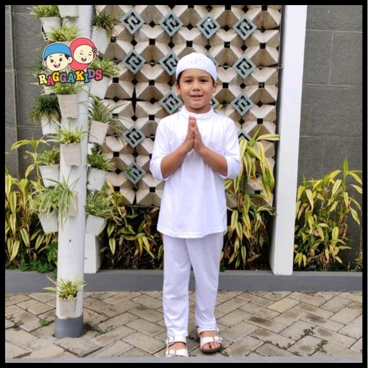 Koko Anak Putih Setelan Celana Raggakids Kr02 Free Peci - Setelan Koko Anak Putih Manasik Haji - Ser