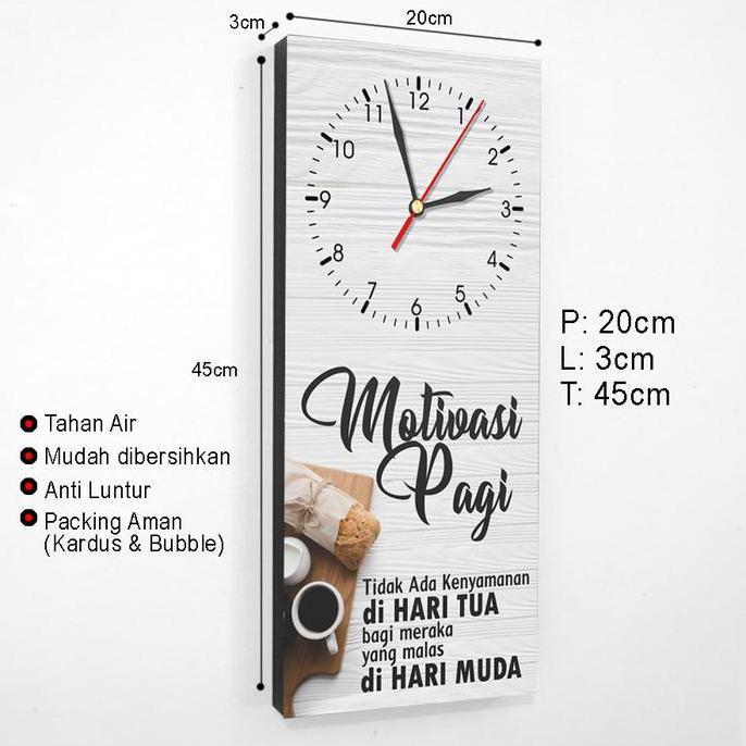 Jam Dinding kayu Kata Motivasi Pagi Kopi Dekorasi Hiasan Dinding Kamar