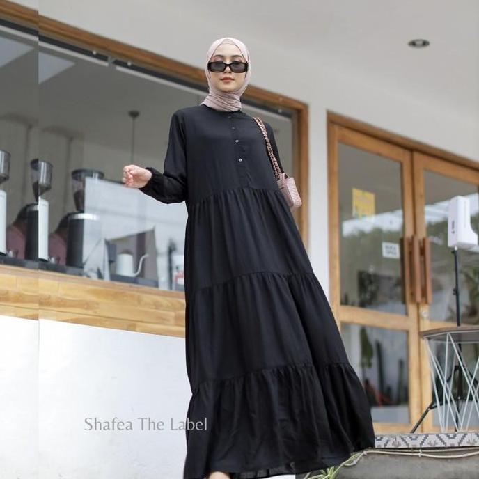 Homey Dress Gamis Polos Hitam dan Putih Gamis Katun Rayon Adem - Homey