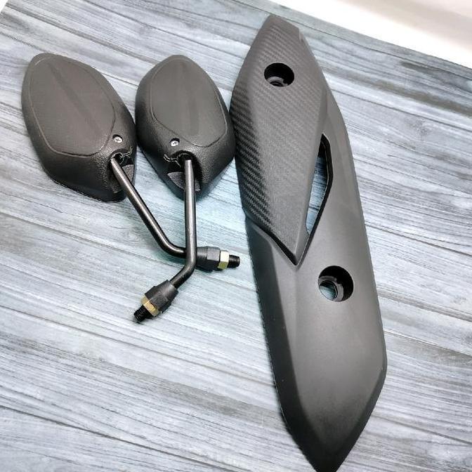 Tutup Tameng Knalpot Beat 2015-2019 + Spion Beat Hitam Standar Orii Tutup Pelindung Knalpot Motorcyc