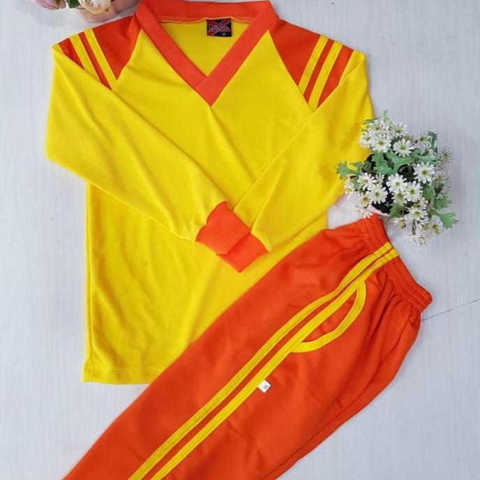 BAJU OLAHRAGA KUNING OREN  UNTUK ANAK TK DAN PAUD