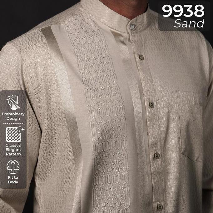 Casella Baju Koko Pria Lengan Panjang Arabesque Embroidery Sand Design HM