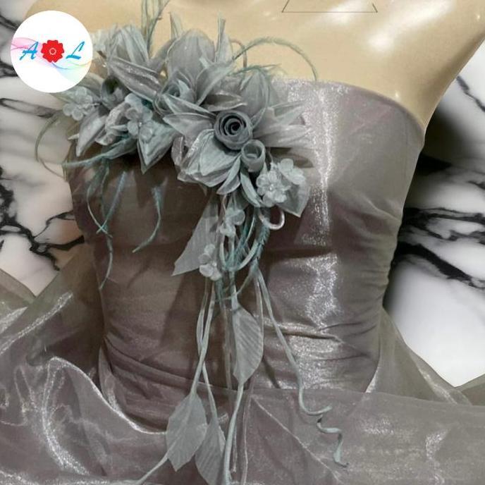 bross bunga abu/grey flower brooch/bross bunga hand made/bross bunga kain LT
