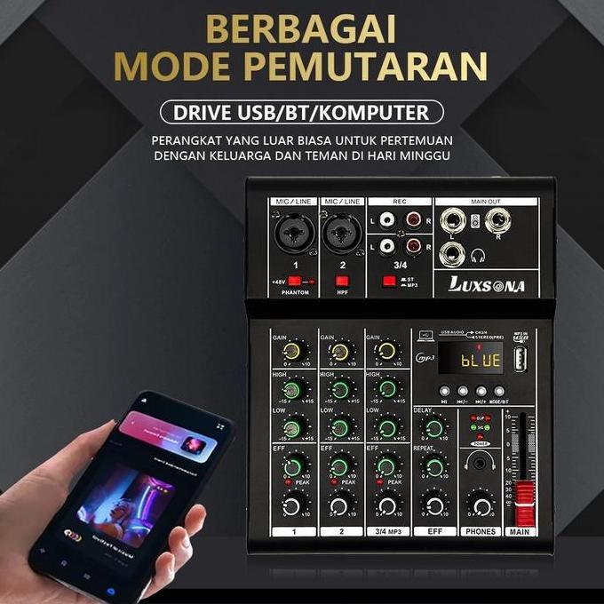 Wkprojek- Luxsona Mixer 4 Channel/Mixer Audio/99Dsp 4 Channel Mixer Mini /Amplifier Bluetooth Mini P