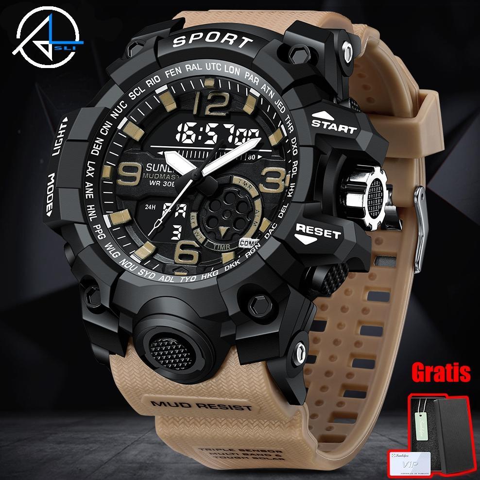 RECOMMENDED Jam Tangan Pria Anti Air Digital&Analog Original Olahraga Bercahaya Kalender Klasik Tali