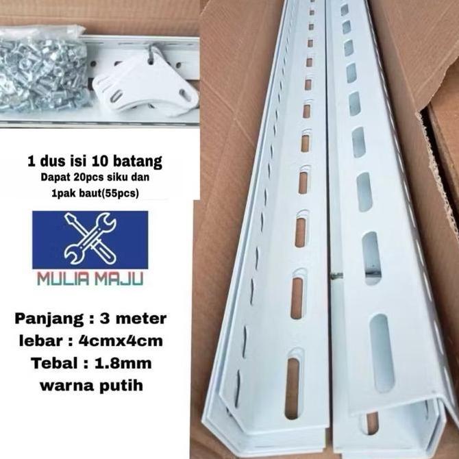 1dus isi 10batang siku lubang besi 2.1mili 40x40 siku lubang/Rak Siku Lubang Perbatang 3meter 40mmx4