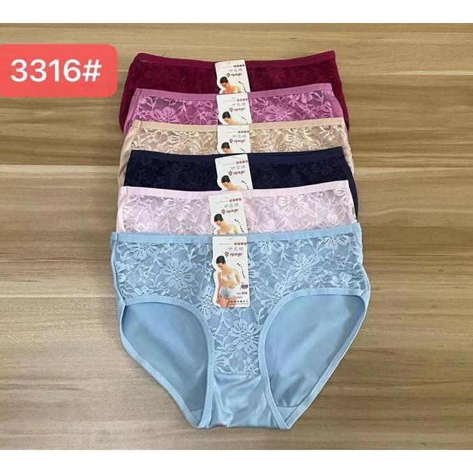 Nyaman- 6Pcs Cd Wanita Renda Full Katun  Transparan - Dalaman Wanita Nyaman Dan Lembut Motif Remaja 