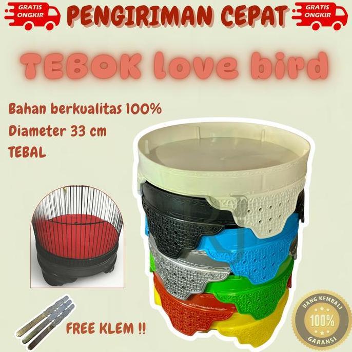 Kicaudor- (Gratis Klem) Tebok Plastik 33Cm Motif Warna Berkualitas Anti Pecah Tebok Lovebird Bahan P