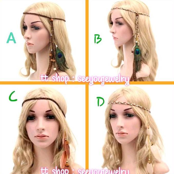 Lansungkirim- Headband Hiasan Rambut Bulu Indian / Hiasan Kepala Bohemian / Boho Bulu Merak