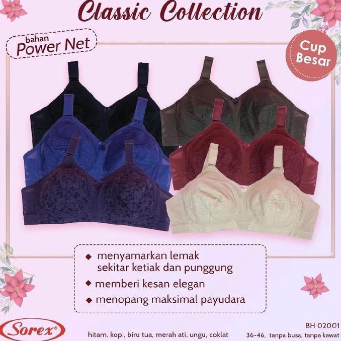 Nyaman- [1 Pcs] Bra Bh Jumbo Sorex 02001 Tanpa Busa Tanpa Kawat Cup Besar Ukuran 40-46