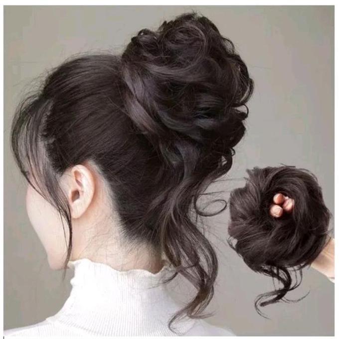 Lansungkirim- Ikat Rambut Model Wig Sanggul Cepol Messy Curly Hair Korean Style Rambut Palsu Keritin