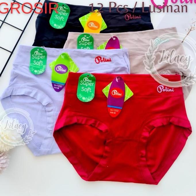 Nyaman- 12 Pcs Celana Dalam Brieft Wanita Mid Waist Polini 1232/2832