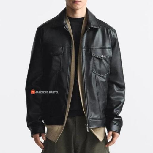 TERBARU JNK x DIAZ - Jaket Pria Klasik Semi Kulit Sintetis Viena Imitasi PU Leather Jacket Vintage Z