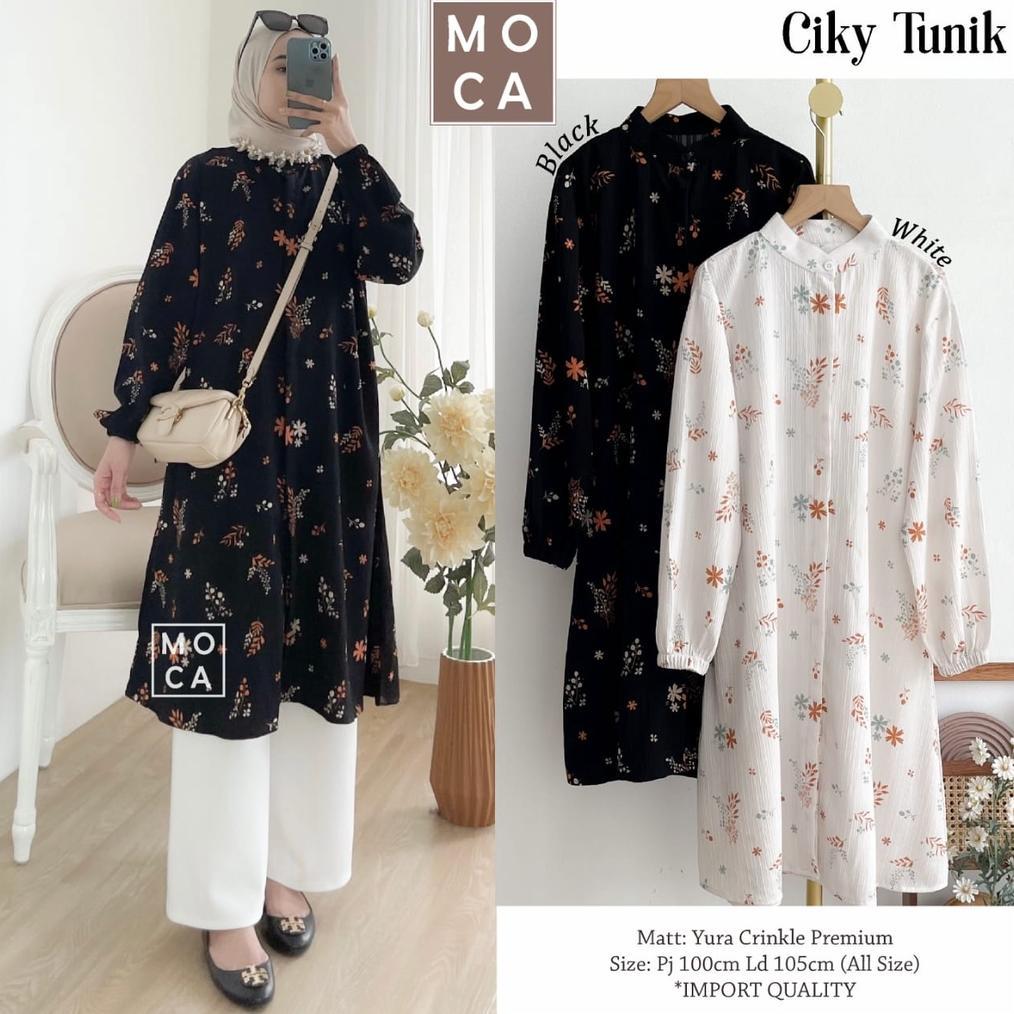 BIG SALE Ciky Tunik by Moca Ld 105 Pj 100 Tunik Bahan Yura Crincle Premium Import Quality