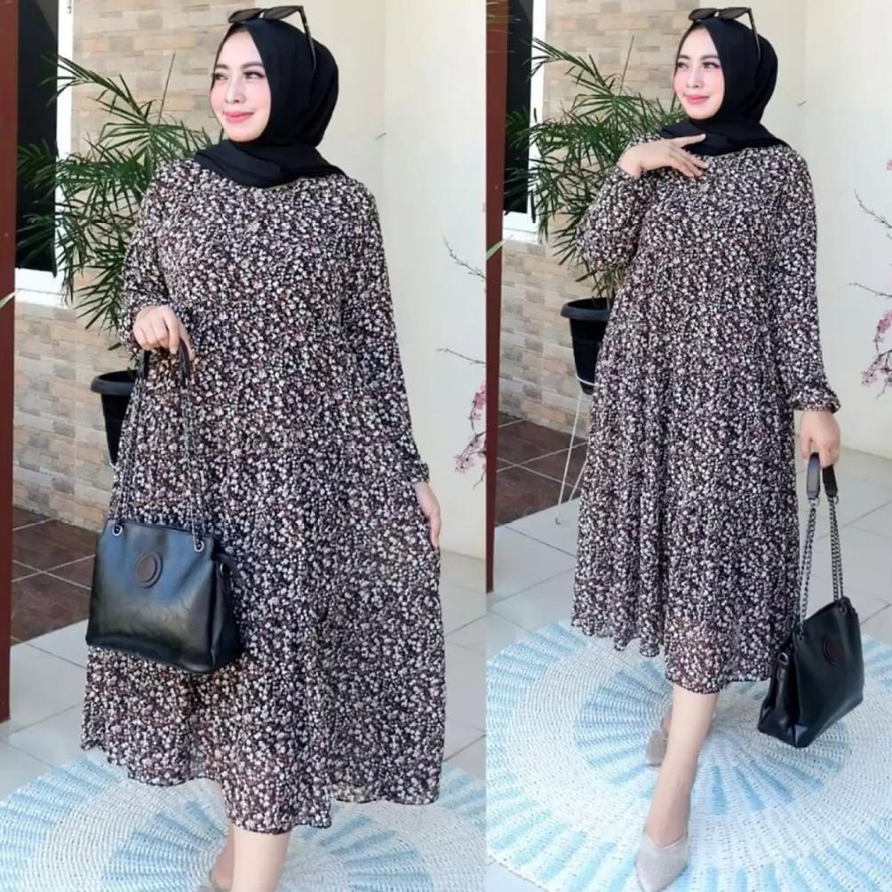 HOT DEALS Tunik Ceruti Motif Bunga Kecil Adem L-XL
