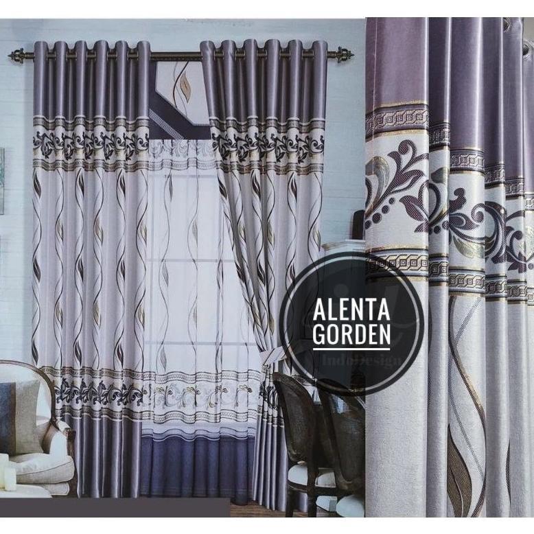 Gorden Jendela Pintu Blackout Motif Arizona Bunga Smokring tebal 6 gelombang Tinggi 200cm 250cm