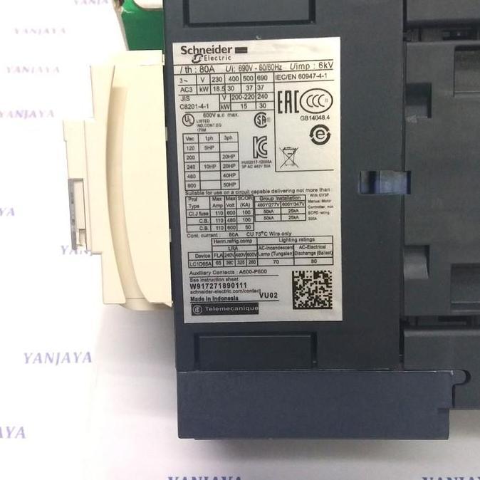 Promo KONTAKTOR LC1D65M7 80A 30KW 220VAC SCHNEIDER ORIGINAL Diskon