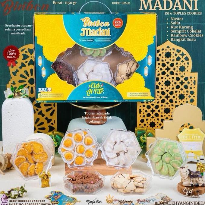 Binbon Madani Hampers Kue Lebaran Isi 6 Toples Cookies Food Snack Gift Promo Lebaran