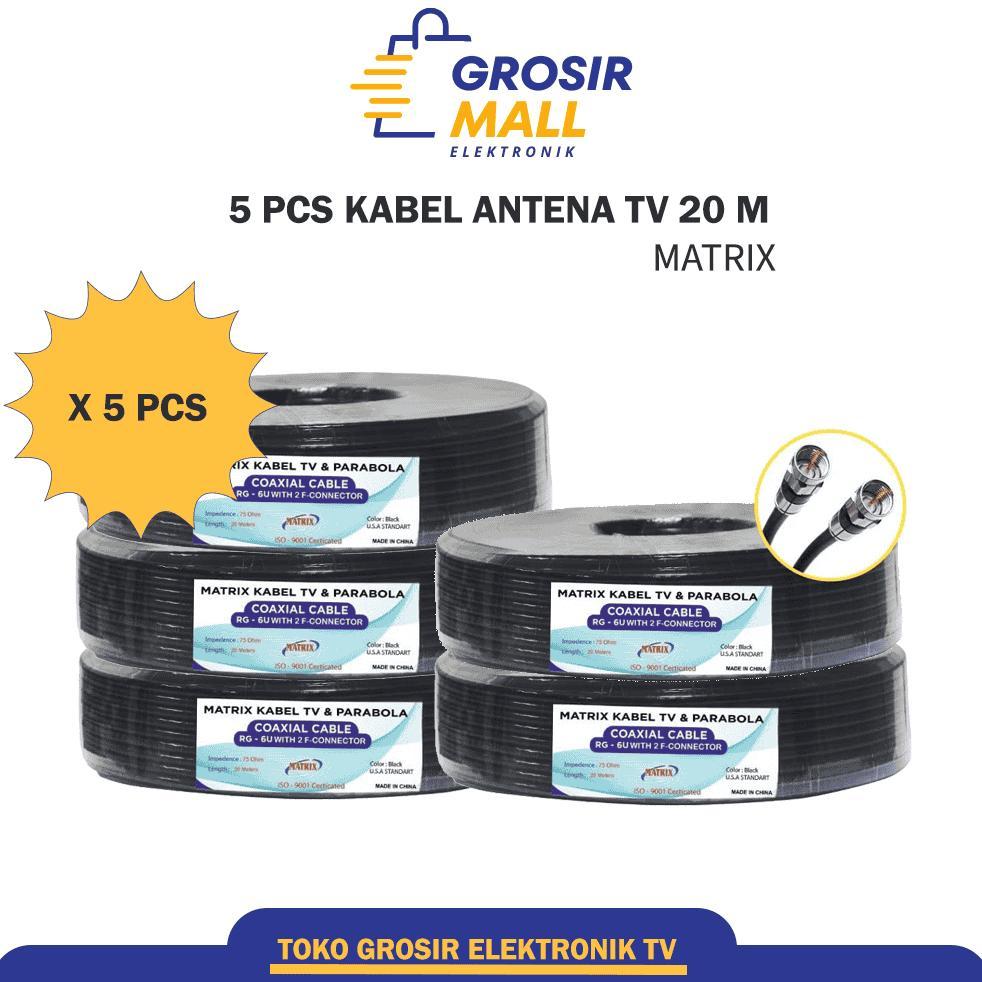 ( 5 PCS ) PAKET GROSIR Kabel Coaxial RG6U Matrix 20 Meter - JACK KONEKTOR F5 KABEL ANTENA TV / KABEL