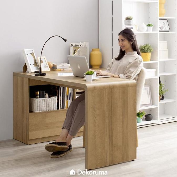 Dekoruma Mika Meja Belajar Sudut dengan Lemari Kabinet dan Rak Susun - Meja Kerja Rumah