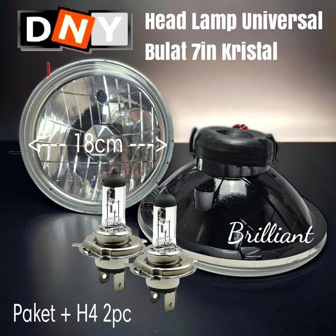 Promo Head Lamp - 7 inch Kristal - Bulat dan Kotak - Plus Bohlam H4 Diskon