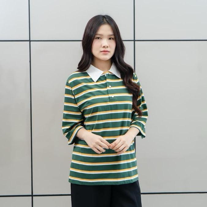 HL Polo Rugby Shirt- Rugby Polo Unisex Realpict Baju Kaos Oversize Stripe