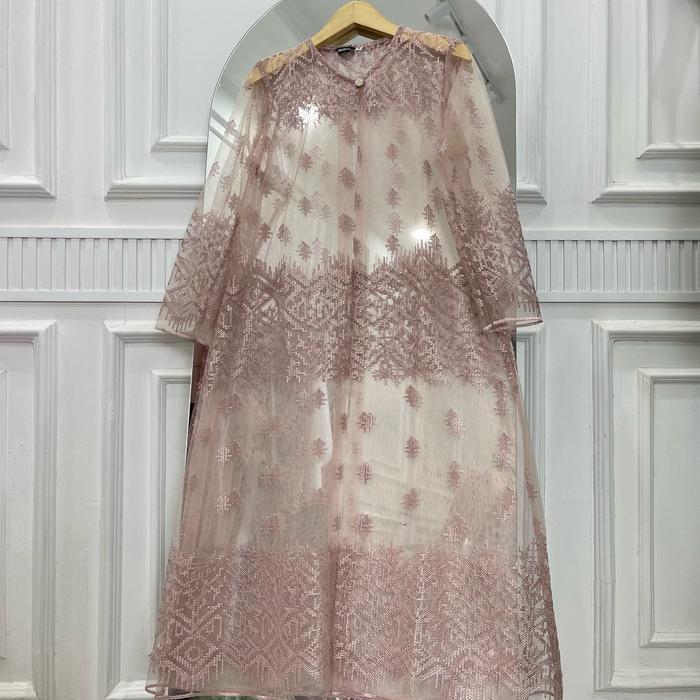 Gaia Outer Brokat Tile Panjang wanita Cardigan kondangan Muslim Kardigan Fit Putih Hitam Baju