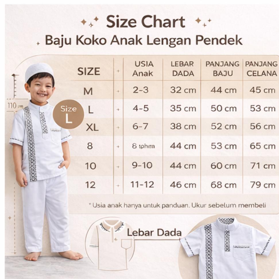 Terlaris Baju Koko Anak Putih Kombinasi Batik Koko Muslim Anak Laki 2-10 Tahun