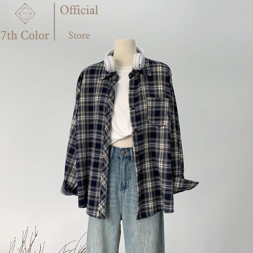 NEW! 7th Color / Outer Wanita Motif Kotak Gaya Korea Kemeja lengan panjang Kardigan Kekinian Daily
