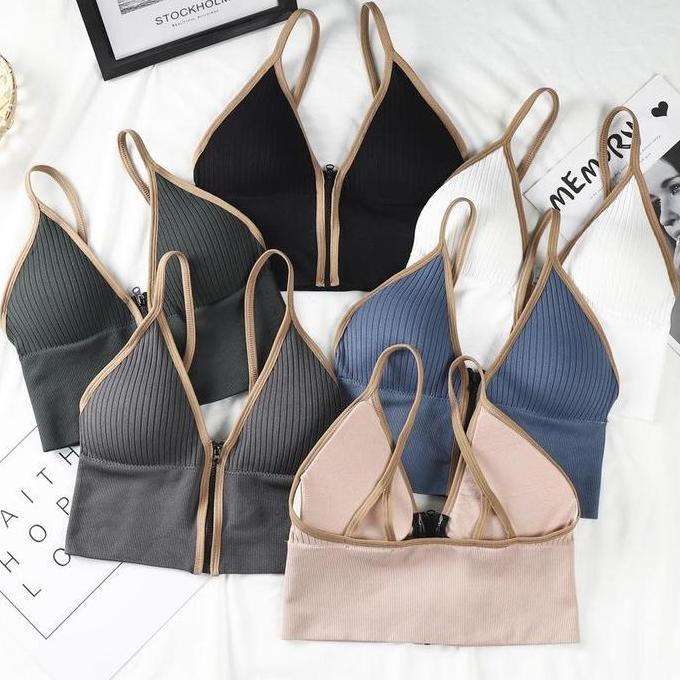 Fitbanget- Sfl Bralette Crop Tank Top Wanita Resleting Zipper Front Open Sport Bra Bh Tanpa Kawat 24