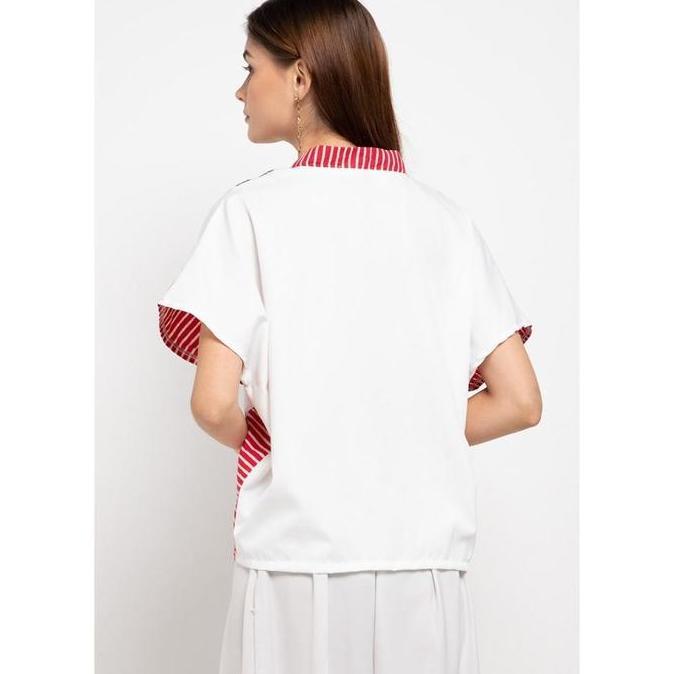 Bhatara Batik Blouse Wanita Rosalind 4704 Putih Fit Katun Kerah Kombinasi