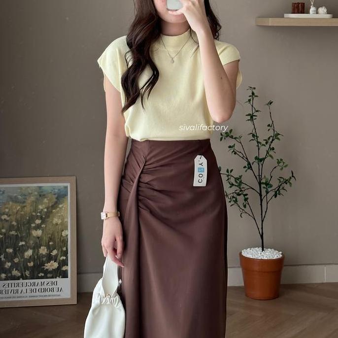 SIVALI Eunji Knit Top - Baju Wanita Vest Turtleneck Rajut Tanpa Lengan | Inner Hijab - Atasan Wanita