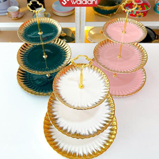 Cake Tray 3 Tingkat Fleur Cake Tray Piring Kue 3 Tingkat Estetik Piring Untuk Kue Dengan 3 Tingkat L