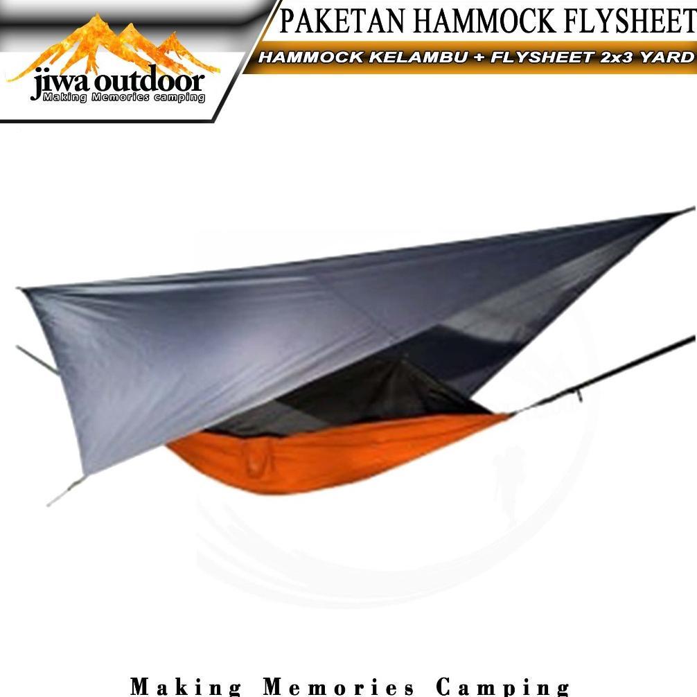 Gq-68 Paketan Hammock Kelambu + Flysheet Tenda Waterproof 2X3 Yard Paket Hemat Hammock Flysheet Camp